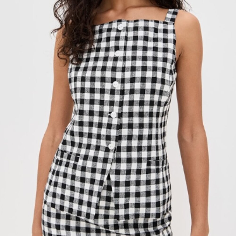 NWOT WAYF Gracie Gingham Linen Blend Button-Up Vest Medium
